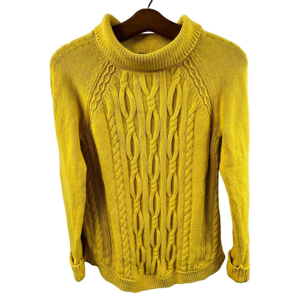 Talbots Sweater Size Petite Small Yellow Cable Knit Pullover Chunky Warm